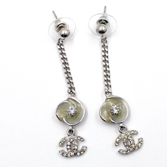 Chanel Yellow Enamel Camellia CC Crystal Earrings - Picture 2 of 3